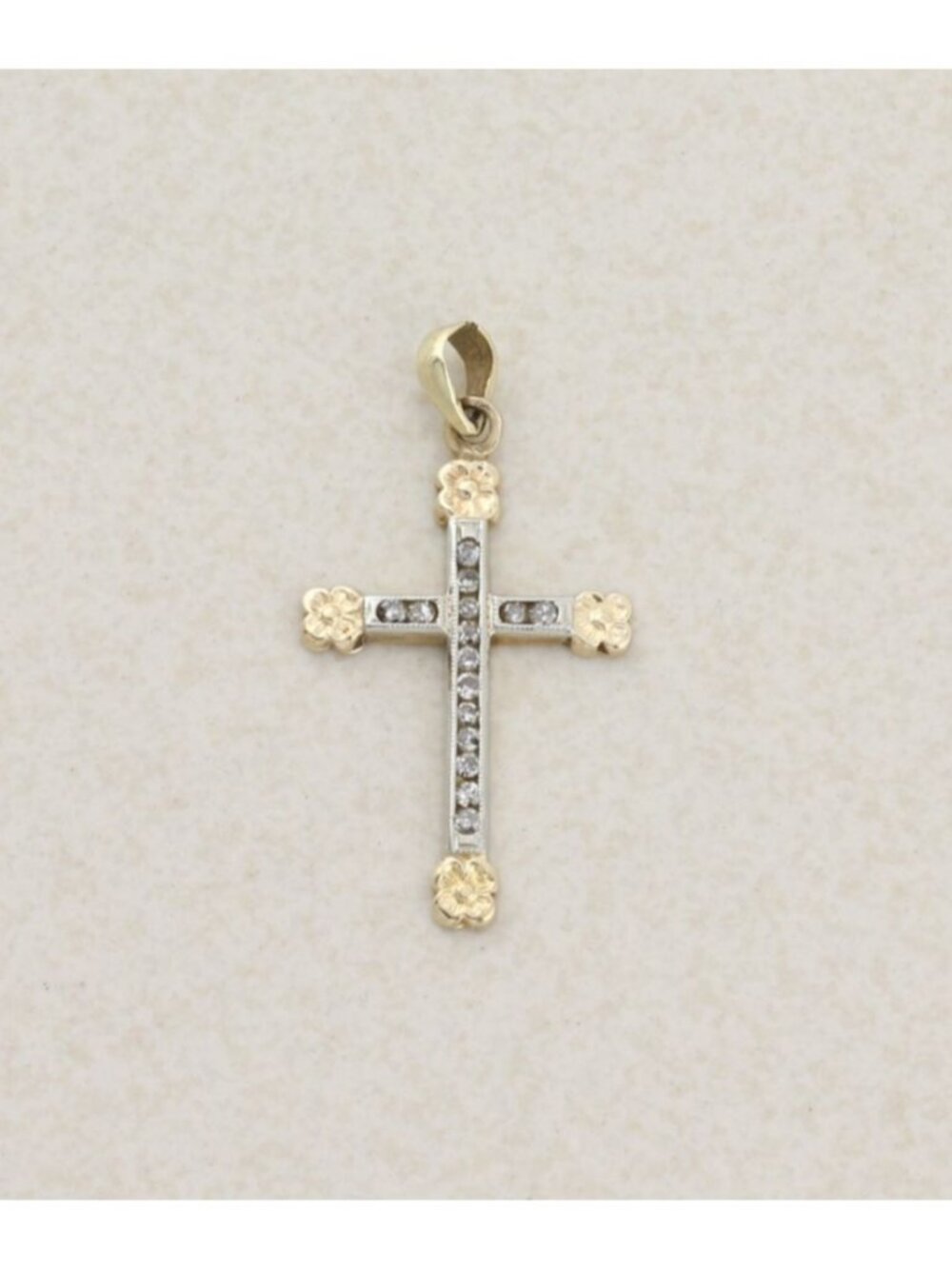 Pendant Only 14K White & Yellow Gold Diamond Cross Pendant 1 1/4" x 5/8" inch